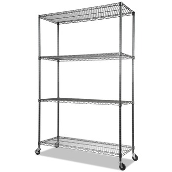 Alera ALESW604818BA 48 in. x 18 in. x 72 in. NSF Certified 4-Shelf Wire Shelving Kit with Casters - Black Anthracite