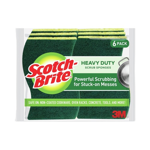 Scouring Pads & Sticks | Scotch-Brite 426 4.5 in. x 2.7 in. 0.6 in. Thick Heavy-Duty Scrub Sponge - Yellow/Green (6/Pack) image number 0