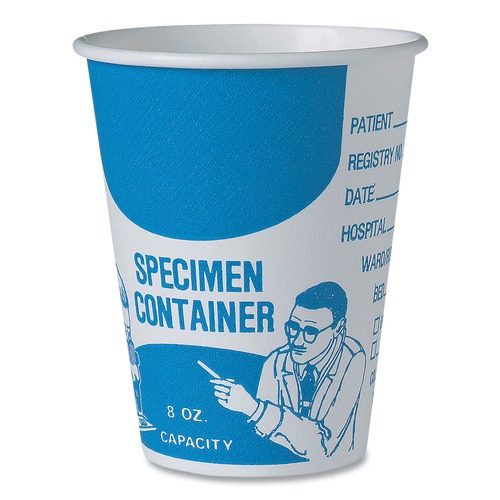 Medical Cups & Accessories | SOLO SC378-3008 8 oz Paper Specimen Cups - Blue/White (50/Sleeve, 20 Sleeves/Carton) image number 0