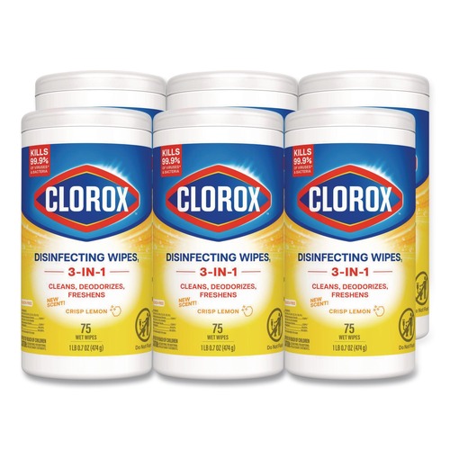 Cleaning Cloths & Wipes | Clorox 01628 7 in. x 7.75 in. 1-Ply Bleach Free Disinfecting Cleaning Wipes - Crisp Lemon White (6/Carton) image number 0