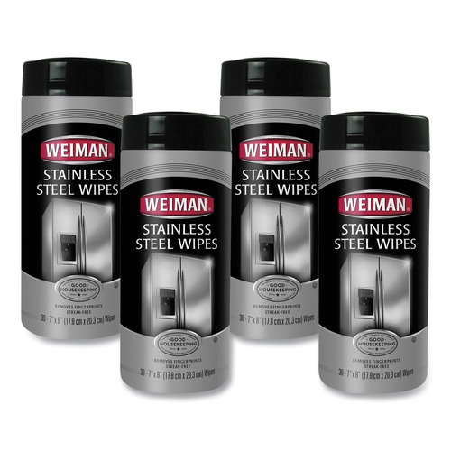 Cleaning Cloths & Wipes | WEIMAN 92CT 1-Ply 7 in. x 8 in. Stainless Steel Wipes - White (4/Carton) image number 0