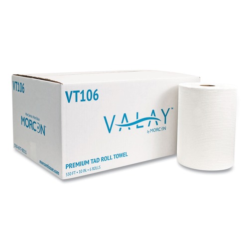 Perforated Roll & Hand Towels | Morcon Paper VT106 10 in. x 550 ft 1-Ply 10 Inch TAD Roll Towels - White (6 Rolls/Carton) image number 0