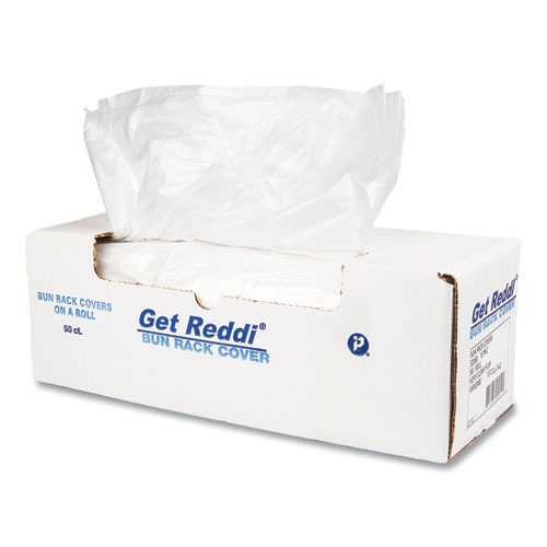 Pan Liners | Inteplast Group BR52X80 52 in. x 80 in. 15 Micron Bun Rack and Pan Cover - Clear (50/Carton) image number 0