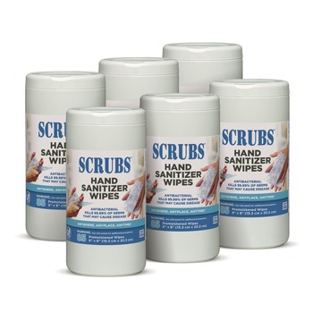 SCRUBS 90985 1 Ply 6 in. x 8 in. Unscented Hand Sanitizer Wipes - Blue/White (6/Carton)