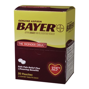 Bayer 64268 Genuine Buffered Aspirin (NSAID) Tablet 2 Tablets/Packet 30 Packetss/Box