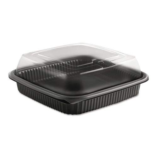 Food Containers & Lids | Anchor 4118515 8.46 in. x 8.46 in. x 2.91 in. 32 oz. Culinary Squares 2-Piece Microwavable Container - Clear/Black (150/Carton) image number 0