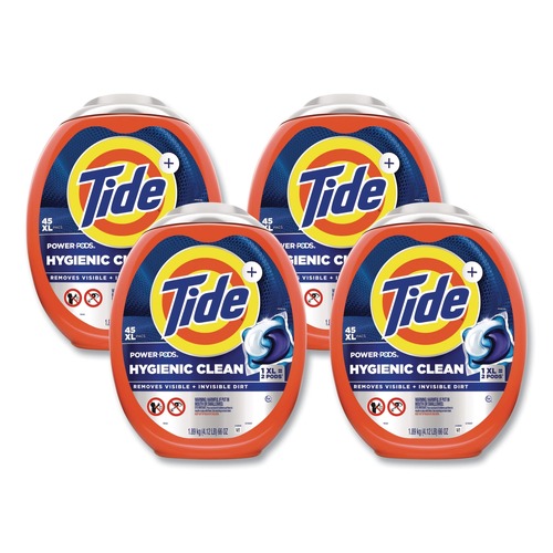 Laundry Detergents | Tide 80871258 Hygienic Clean Heavy 10x Duty Power Pods 76 oz. Tub HE Compatible Laundry Detergent - Original Scent (4/Carton) image number 0
