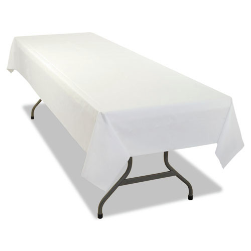 Table Covers & Skirts | Tablemate 549WHCT Heavyweight Plastic 54 in. x 108 in. Table Set Rectangular Table Covers - White (24/Carton) image number 0