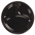 Plates | Chinet 81430 10.25 in. Diameter Heavyweight Plastic 3-Compartment Plates - Black (500/Carton) image number 0