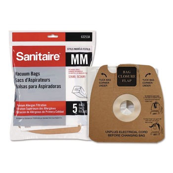 PRODUCTS | Sanitaire 63253A Style MM Disposable Dust Bags with Allergen Filter for SC3683A/SC3683B (5/Pack)