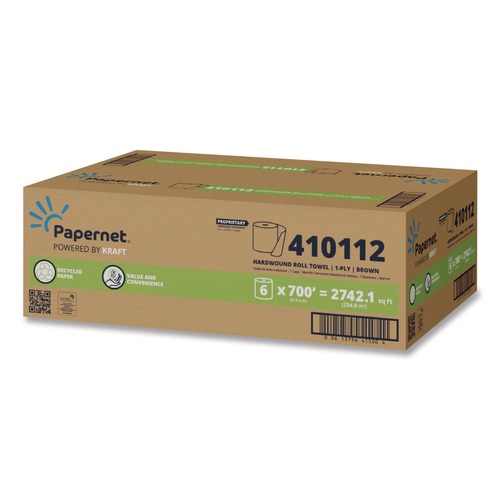 Perforated Roll & Hand Towels | Papernet 410112 7.9 in. x 700 ft. 1-Ply HyTech Seas Hardwound Kraft Roll Towel - Brown (6/Carton) image number 0