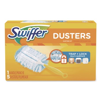 Swiffer PGC11804KT Dust Lock Fiber 6 in. Handle Dusters Starter Kit - Blue/Yellow (1-Kit)