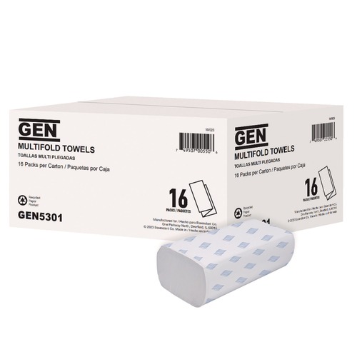 Perforated Roll & Hand Towels | GEN 5301 9.25 in. x 9.05 in. 1-Ply Multifold Towels - White (16/Carton) image number 0