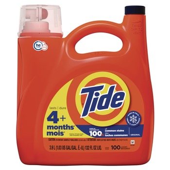 Tide 80762743 132 oz HE Liquid Laundry Detergent - Original Scent (4/Carton)