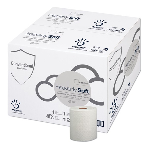 Perforated Roll & Hand Towels | Papernet 410098 1-Ply 7.8 in. x 600 ft. Heavenly Soft Standard Hardwound Roll Towel - White (12/Carton) image number 0