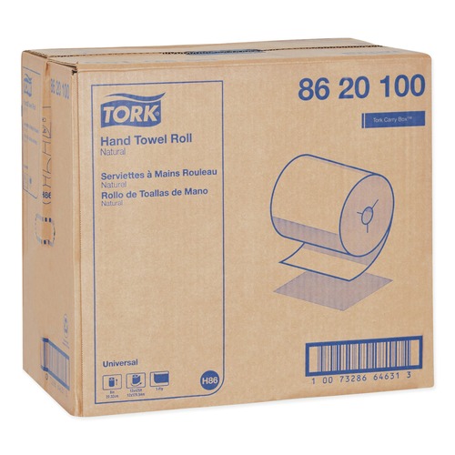 Perforated Roll & Hand Towels | Tork 8620100 8 in. x 425 ft. Universal Notched Hand Towel Roll - Natural (12 Rolls/Carton) image number 0