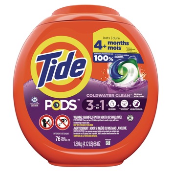 Tide 80735047 PODS 66 oz. Tub HE Compatible Laundry Detergent - Spring Meadow (4/Carton)