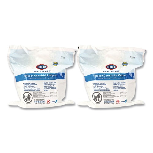 Cleaning Cloths & Wipes | Clorox Healthcare 30359 12 in. x 12 in. 1-Ply Bleach Germicidal Wipes - Unscented, White (110/Refill, 2 Refills/Carton) image number 0