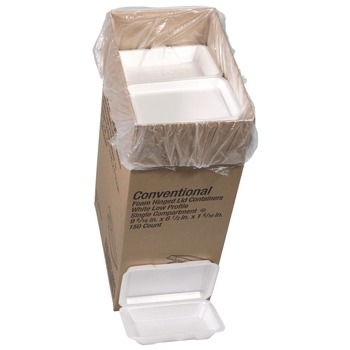 Pactiv Corp. YTH102070000 9 in. x 6.5 in. x 1.3 in. Very Shallow Conventional Foam Hinged Lid Container - White (150/Carton)