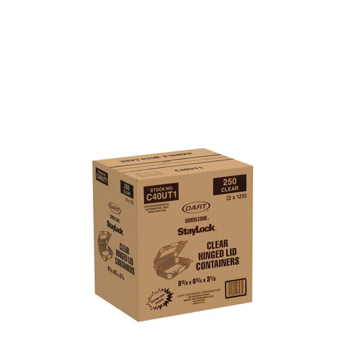 Perforated Roll & Hand Towels | Dart C40UT1 StayLock 6.81 in. x 9.4 in. x 3.1 in. Oblong Plastic Hinged Lid Containers - Clear (250/Carton) image number 0