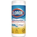 Cleaning Cloths & Wipes | Clorox 01594 7 in. x 8 in. 1-Ply Disinfecting Wipes - Crisp Lemon, White (35/Canister, 12 Canisters/Carton) image number 4