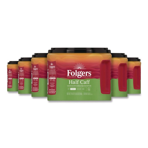 Coffee - Half-caffeinated | Folgers 2550030444 22.6 oz. Canister Half Caff Coffee (6/Carton) image number 0