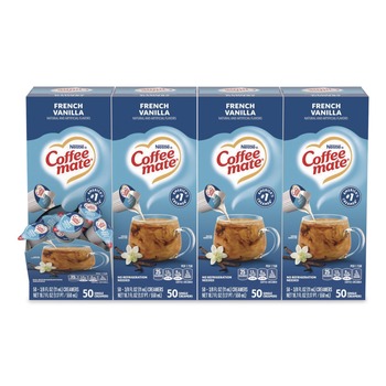 Coffee-Mate 11001206 0.38 oz Liquid Coffee Creamer Mini Cups - French Vanilla (50/Box, 4 Boxes/Carton)