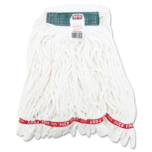 Mop Heads | Rubbermaid Commercial FGA21206WH00 Web Foot Shrinkless Looped-End Cotton/Synthetic Wet Mop Head - Medium, White (6/Carton) image number 0