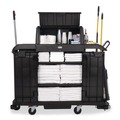 Janitorial & Housekeeping Carts | Rubbermaid Commercial 2202587 24.4 in. x 62.4 in. x 56.9 in. 4-Shelf Housekeeping Cart with Hood and Doors - Black image number 6