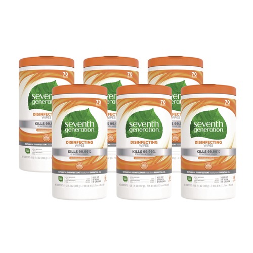 Cleaning Cloths & Wipes | Seventh Generation SEV 22813 70-Count 7 in. x 8 in. Botanical Disinfecting Wipes - Lemongrass Citrus (6/Carton) image number 0
