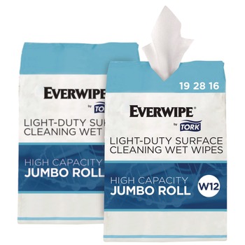 SANITIZING WIPES | Tork 192816 8 in. x 6 in. 1-Ply Light-Duty Surface Cleaning Wet Wipe - Unscented, White (2 Rolls/Carton)