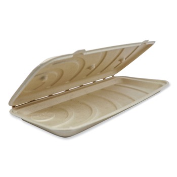 World Centric PB-SC-U13-LFS 13.7 in. x 6.6 in. x 1.3 in. Fiber Hinged Paper Containers - Natural (200/Carton)