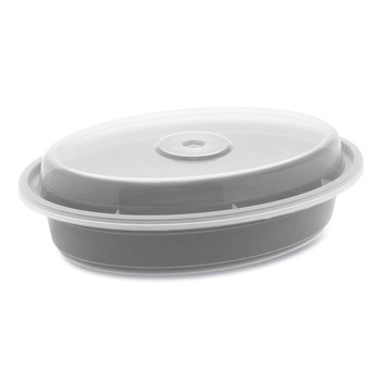 PRODUCTS | Pactiv Corp. OC12B Newspring VERSAtainer 6.8 x 4.8 x 1.45 12 oz Oval Plastic Microwavable Containers - Black/Clear (150/Carton)