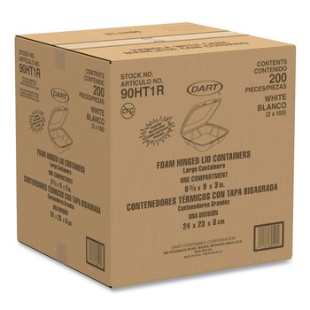 Dart 90HT1R 9 in. x 9 in. x 3 in. Foam Hinged Lid Containers - White (200/Carton)