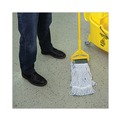 Mop Heads | Boardwalk BWK552 Rayon/Polyester Wide Floor Finish Mop Head - Medium, White/Blue (12/Carton) image number 8