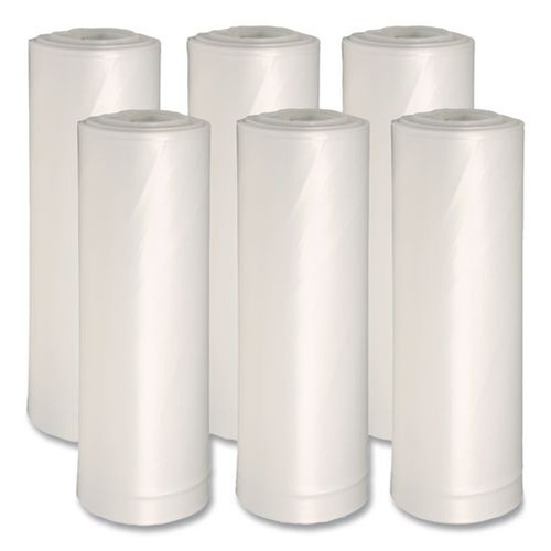 Low-Density Trash Bags | Boardwalk H6639HWKGR1 33 in. x 39 in. 33 gal. 0.6 mil Perforated Roll Low-Density Waste Can Liners - White (150/Carton) image number 0