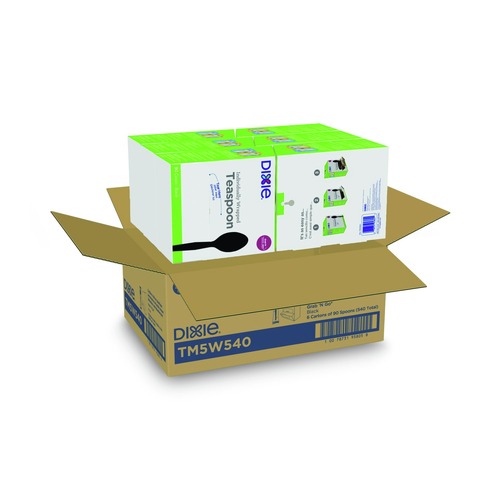 Disposable Spoons | Dixie TM5W540 Grab&rsquo;N Go Wrapped Cutlery Teaspoons - Black (90/Box, 6 Box/Carton) image number 0