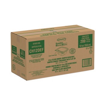 FOOD CONTAINERS AND LIDS | Dart CH12DEF ClearPac SafeSeal 12 oz. Flat Lid Plastic Tamper-Resistant/Evident Containers - Clear (200/Carton)