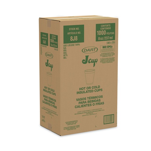 Cups | Dart 8J8 8 oz. Foam Drink Cups - White (25/bag, 40 Bags/Carton) image number 0