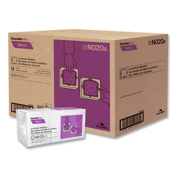 LUNCHEON NAPKINS | Cascades PRO N020 12 in. x 12 in. 1 Ply Select Luncheon Napkins - White (6000/Carton)