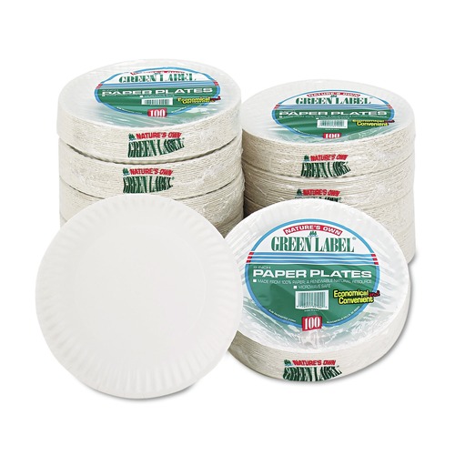 Plates | AJM Packaging Corporation 10100 9 in. Diameter Paper Plates - White (100/Pack, 10 Packs/Carton) image number 0