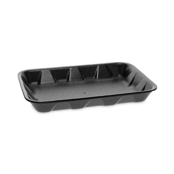 Pactiv Corp. 0TFB04D10000 9.5 in. x 7 in. x 1.25 in. No. 4D1 Foam Supermarket Tray - Black (500/Carton)