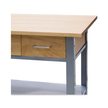REFRESHMENT STATIONS | Vertiflex VF53039 3 Shelves 3 Drawers 35.5 in. x 19.75 in. x 34.25 in. Wood Countertop Serving Cart - Oak/Gray