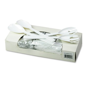 COOKING AND SERVING UTENSILS | Tablemate W95PK4 9.5 in. Table Set Plastic Serving Forks and Spoons - White (48/Pack)