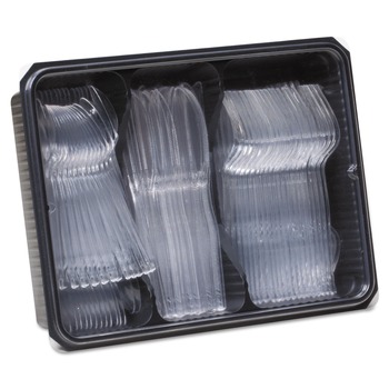 Dixie CH0180DX7 Cutlery Keeper Tray with Plastic Forks/Knives/Spoons - Clear (1800/Carton)