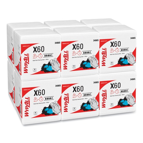 Perforated Roll & Hand Towels | WypAll 34865 X60 12.5 in. x 13 in. 1/4 Fold General Clean Cloths - White (76/Box, 12 Boxes/Carton) image number 0