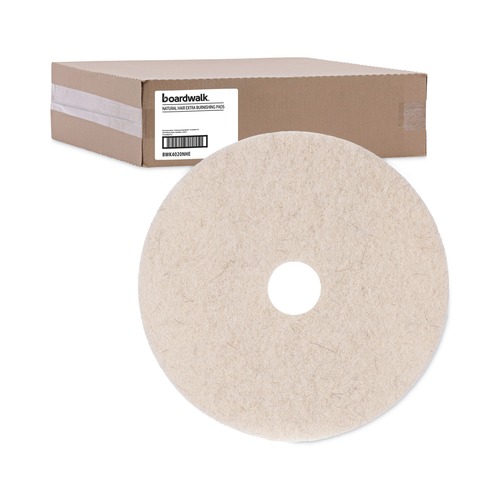 Floor Pads-Cleaning, Buffing & Polishing | Boardwalk BWK4020NHE 20 in. Diameter Natural Hog Hair Burnishing Floor Pads - Tan (5/Carton) image number 0