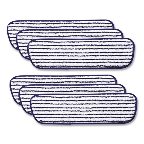 Mop Heads | Rubbermaid Commercial FGQ80000WH00 18 in. x 5.5 in. Microfiber Finish Pad - Blue/White (6/Box) image number 0