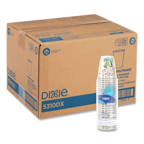 Cups | Dixie 5310DX PerfecTouch 10 oz.Paper Hot Cups - Coffee Haze Design (25/Sleeve, 20 Sleeves/Carton) image number 0