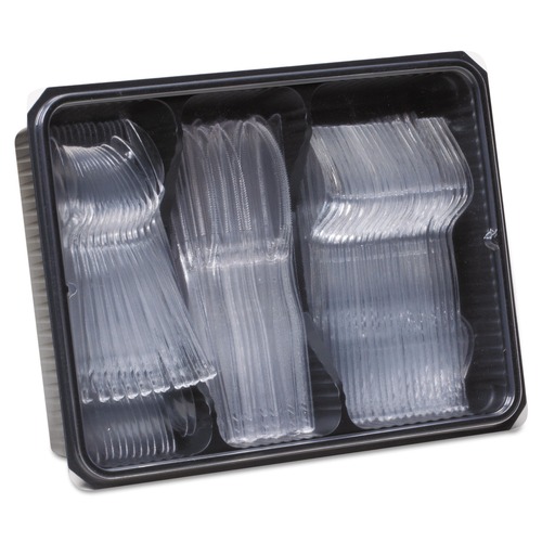 Cutlery Kits | Dixie CH0180DX7 Cutlery Keeper Tray with Plastic Forks/Knives/Spoons - Clear (1800/Carton) image number 0